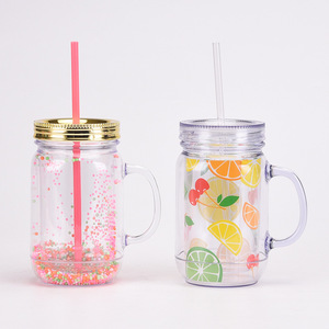 20oz Double Insulated <strong>Tumbler</strong> with Straw,<strong>plastic</strong> <strong>Mason</strong> <strong>Jars</strong> with Handle - Product Image 5