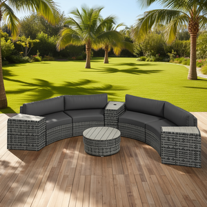 Ensemble de meubles de patio en rotin gris moderne, 8 pièces, canapés et chaises d'extérieur avec rangement et trou pour parasol, design contemporain - Product Image 2
