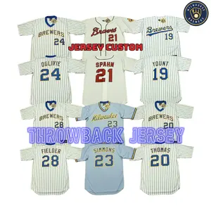 Milwaukee Brewers dos homens 19 Robin Yount 20 Gus Bell 24 Ben Oglivie 28 Prince Fielder Throwback Jersey de beisebol costurado S-5xl