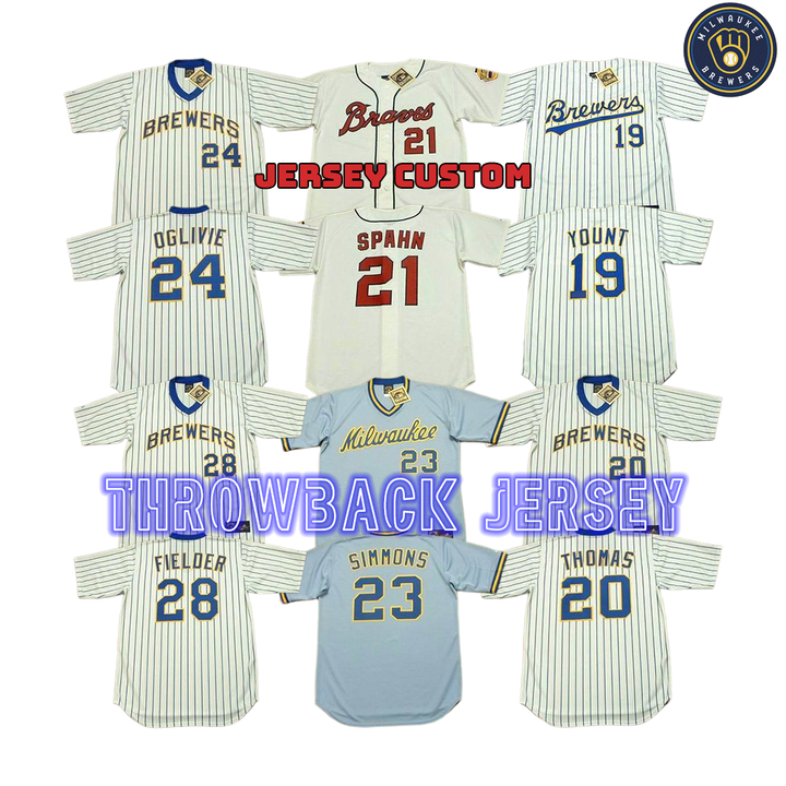 Wholesale Men's Milwaukee Brewers 19 Robin Yount 20 Gus Bell 24 Ben Oglivie  28 Prince Fielder Throwback Baseball Jersey Stitched S-5xl From  m.