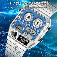 Montre numérique unisexe SANDA 3192, montre-bracelet électronique à double affichage tendance, montre de sport étanche pour étudiants avec réveil