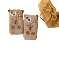 Coque de téléphone en peluche Capybara avec jolie pince à cheveux, housse de protection chaude pour l'hiver pour iPhone 17 Pro Max 15, usage quotidien et extérieur