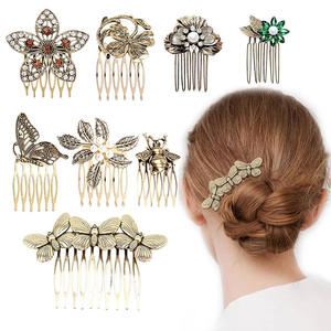 Frauen Modeschmuck Haarschmuck Eingelegte Strass Metall Haar gabeln Kämme Chinesische Kopf bedeckung Blatt Perle Blume Haars pange Neu - Product Image 1