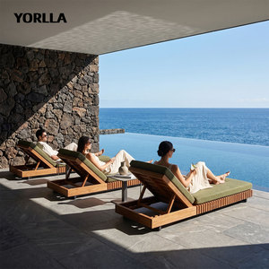 Chaise longue réglable en teck pour <span class=keywords><strong>piscine</strong></span> de complexe hôtelier, résistante aux intempéries - Product Image 1