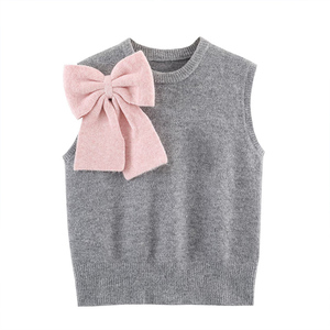 Ropa de Mujer para Primavera/Otoño 2025, Nuevo Chaleco de Punto con Lazo, Color Sólido, Transpirable, 300g, Cuello Retro - Product Image 2