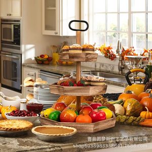 Présentoir à desserts en bois pour l'export, plateau décoratif en bois massif, support de table pour banquets de fiançailles, rangement à trois niveaux pour gâteaux et collations - Product Image 2