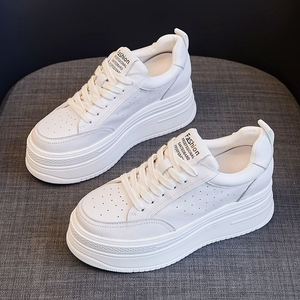 Baskets compensées blanches à bout rond pour femmes, nouvelle collection 2026, tendance, à semelle épaisse, avec talonnette intégrée, respirantes - Product Image 3