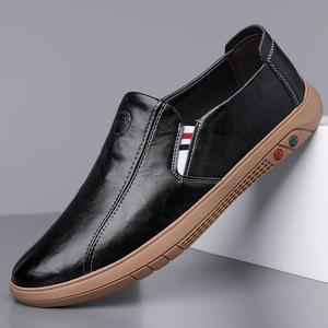 Mocassins à enfiler en cuir véritable à bout rond avec semelle souple en caoutchouc pour hommes – Idéals pour le travail et le quotidien - Product Image 1