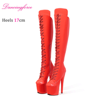 Bottes hautes à plateforme pour femmes de 17 cm, talons fins, fermeture éclair latérale, style western, pour l'hiver/l'automne/le printemps, pour la boîte de nuit, la danse sexy, la pole dance