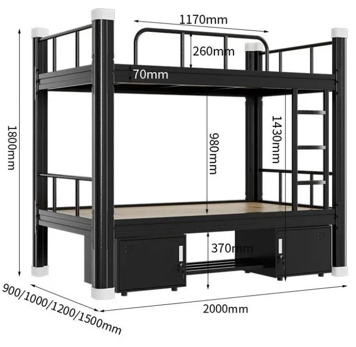 Xingyuan Commercial Steel Double Decker Bunk Bed for Adults and Students with Storage Metal Frame for School Use