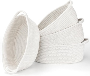 4 Pack White Baby Gift Woven Basket Nursery Bedroom Cotton Rope Room Shelf Storage Basket Small Laundry Basket With Handles