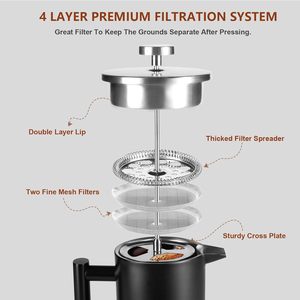 Cafetière à piston classique en acier inoxydable à double paroi isolée de 34 oz avec logo personnalisé et louche - Product Image 5