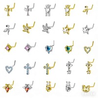 Anneaux de nez tendance plaqués or 18 carats, bijoux de piercing de nez en forme de L, anneaux de nez en acier inoxydable pour femmes