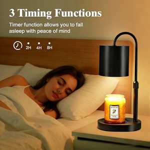 Lampe chauffe-bougie cylindrique entièrement métallique avec minuterie, 4 niveaux de luminosité réglables, hauteur ajustable pour bougies - Product Image 2
