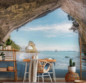 Mural de pared, papel tapiz de isla Tropical, decoración de pared de lana, imagen de foto, cueva, <span class=keywords><strong>mar</strong></span>, <span class=keywords><strong>playa</strong></span>, naturaleza, palmera, puesta de sol, papel tapiz - Product Image 2