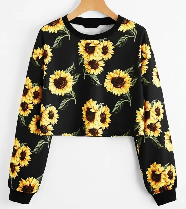2020 frühling herbst sunflower drucken rundhals langarm pullover hoodless casual sport sweatshirt frauen und mädchen jogging