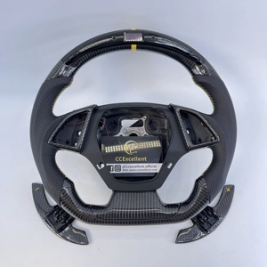 Volante de Cuero y Fibra de Carbono Personalizado con Pantalla LED y Detalles Amarillos para <span class=keywords><strong>Chevrolet</strong></span> <span class=keywords><strong>Camaro</strong></span> <span class=keywords><strong>ZL1</strong></span> 6.ª Generación 2016-2021 - Product Image 1