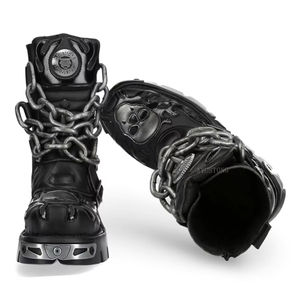 รองเท้าบูตส้นเข็มสายโซ่พังค์, รองเท้าบูต2025บูตแฟชั่นสตรีทร็อคหัวมน - Product Image 3