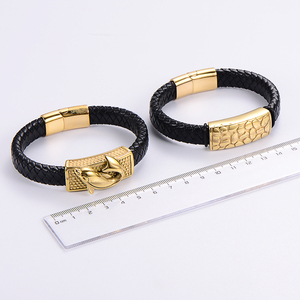 Nuovo braccialetto intrecciato alla moda polsino in <span class=keywords><strong>acciaio</strong></span> inossidabile gufo serpente da uomo intrecciato braccialetto chiusura magnetica in pelle - Product Image 4