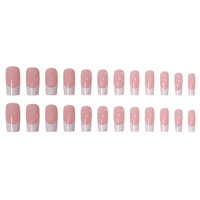 Vente en gros de faux ongles à la française en ABS, bouts d'ongles longs, effet perlé, faux-ongles simples à presser