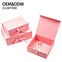 Boîte en papier rigide rose de luxe personnalisée avec ruban, boîte cadeau magnétique écologique recyclable pour ensemble de parfums avec logo pour cosmétiques