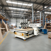 Máquina Fresadora CNC para Madera de 4 Ejes y Múltiples Cabezales, 4 Husillos, Control Syntec, Servo de 9kw, Alta Rigidez, Área de Trabajo de 2000x5000mm