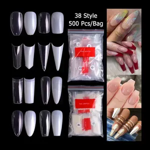 500pcs Tips Kit Bagged Fake False Nails Full Half French Acrylic ABS For Manicure Fingers Toes Set C Sharp 10 Sizes