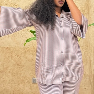 Ensemble 2 pièces mode africain pour femme grande taille : cardigan rayé à col et pantalon large décontracté - Product Image 6