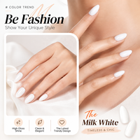 32 pièces de faux ongles à presser en amande blanc laiteux, tailles XS/S/M, longueur moyenne, brillants, personnalisables, en ABS, couverture complète, OEM ODM, vente en gros