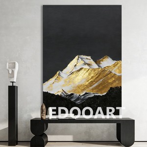 Peinture à l'huile abstraite Edooart, montagnes dorées sur fond noir, art mural moderne pour salon, entrée, décoration, effet 3D, fait main - Product Image 3