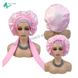 Vente en gros de bonnets avec logo personnalisé <span class=keywords><strong>bonnet</strong></span> de cravate en satin de soie pour tresse de cheveux <span class=keywords><strong>bonnet</strong></span> de tresse avec strass - Product Image 4