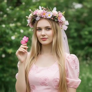 Serre-tête <span class=keywords><strong>Couronne</strong></span> de <span class=keywords><strong>fleurs</strong></span> artificielles Nouveau style Rétro Bohème, style européen et américain, pour mariée, tourisme et villégiature, Ramadan - Product Image 3