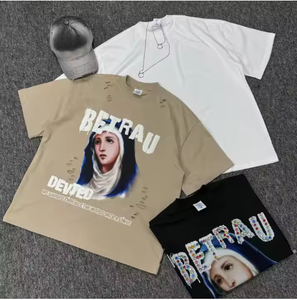 เฮฟวี่เวทผ้าฝ้าย100% บ็อกซี่เสื้อผ้าสตรีทแวร์เปิดไหล่ปล่อยว่างประดับพลอยเทียมสำหรับผู้ชายโอเวอร์ไซส์ - Product Image 3