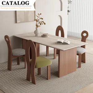 Mesa de jantar com moldura de madeira maciça e cerâmica conversível antiga para salão de jantar, design exclusivo