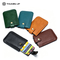 Dompet Pendek Kulit THUMBS-UP dengan Kancing, Tipis, Anti-RFID, dan Tempat Kartu Kulit Tipe Tarik