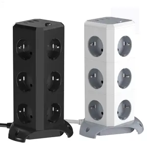 Desktop Multi Lapisan 10 Ac Stopkontak Uni Eropa Stopkontak Ekstensi Timbal 4 Usb Tower Power Smart Extension Socket EU