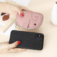 Porte-monnaie pour femme en cuir véritable, design mini éléphant mignon Kawaii, avec porte-clés, pour filles