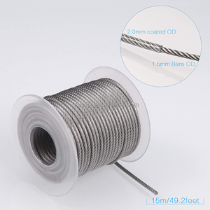 19 pièces, Kits de garde-corps de câble de jardin, vis à œil de tire-bouchon en acier inoxydable enduit de PVC de 15m/50 pieds, tendeur de fil de tendeur - Product Image 2
