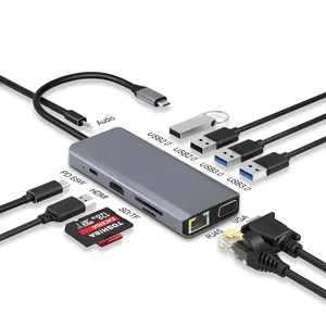 11-1 HUB usbc şarj aux ile RJ45 Gigabit Ethernet 4K HDTV PD 100W USB HUB 3.0 VGA USBC bilgisayar donanımı ve yazılım
