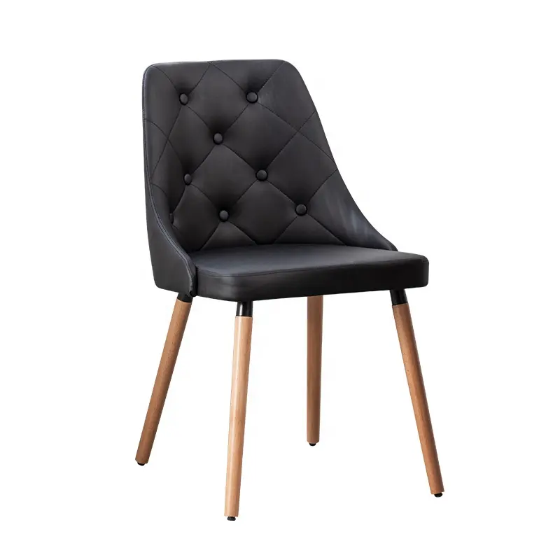 Ucuz modern İskandinav İtalyan ev mobilya döşemeli ahşap ahşap lüks hakiki deri siyah yemek odası sandalyeleri