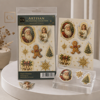 Autocollants de Noël personnalisés imprimés 12x15mm en vinyle, papier synthétique, PVC holographique, autocollants adhésifs découpés, vente en gros, fabricant