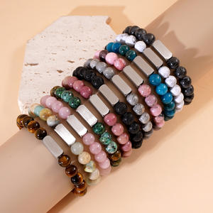 Bracelet en acier inoxydable Offre Spéciale Bracelet de perles de <span class=keywords><strong>pierre</strong></span> naturelle gravée au laser personnalisé Bracelet de pierres précieuses avec <span class=keywords><strong>nom</strong></span> gravé au laser - Product Image 1