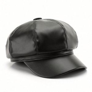 Sombrero octogonal al por mayor para mujer, estilo personalizado, de cuero liso, para primavera y otoño, tipo boina de pintor, cálido para exteriores y calle. - Product Image 5
