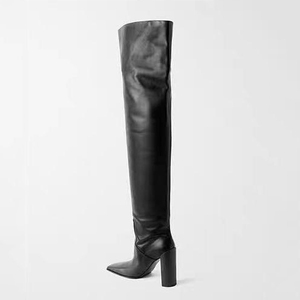 Bottes longues pour femmes à bout carré, design simple, montantes au-dessus du genou, à talons épais et larges, couleur unie - Product Image 3