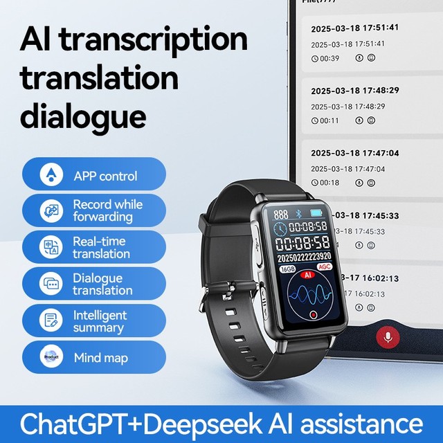 Foreign Trade AI Smart Voice Recorder Watch USB 2.0 ChatGPT-Powered Transcription Translation Alloy