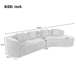 Modern L-Shape Sectional <b>Sofa</b> Set with Curved Design 2-Piece Chenille Modular 4 <b>Pillows</b> Plush Sponge Spring Cushion for Villa - Product Image 3