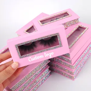 false eyelash packaging Box with diamond glitter 3d faux mink eyelash Customize private labels lash packaging box