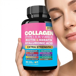 Complément de collagène type I, II, III, V, X, biotine, kératine, acide hyaluronique, 14 en 1, 90 capsules végétales pour femmes, peau, cheveux, ongles - Product Image 1