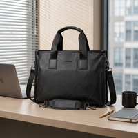 Porte-documents pour homme en cuir PU doux au toucher, avec sangle durable, imperméable, fermeture éclair portable, pour les trajets quotidiens et le bureau