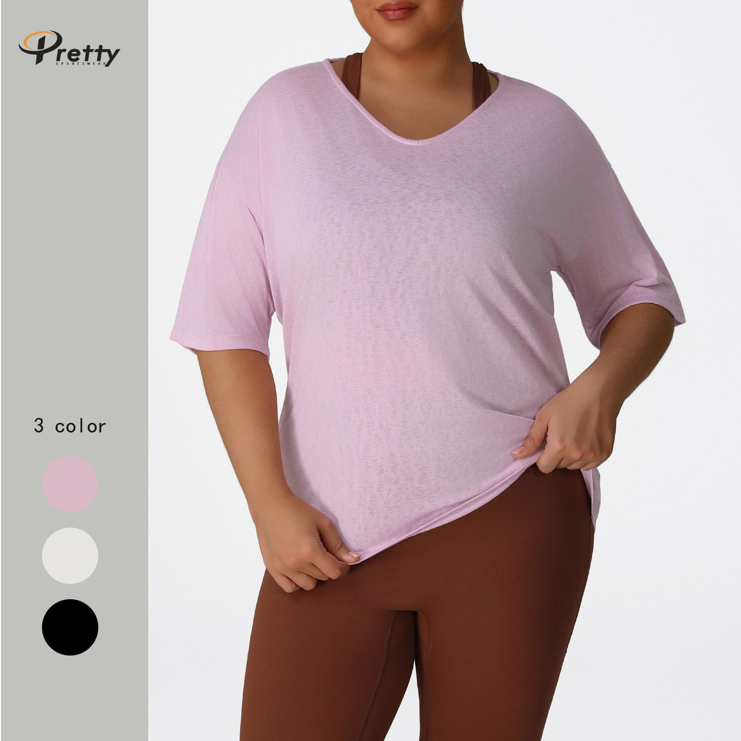 Women's Plus Size Lightweight Yoga Top V-Neck Quick-Dry Breathable Loose Fitness Cover-Up for Outdoor Running Sports Front